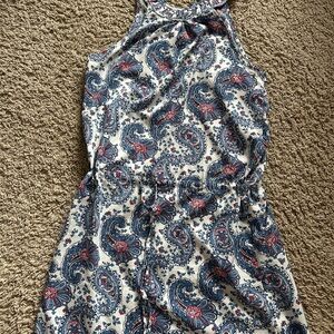 Blue and White Ruched Mini Sundress